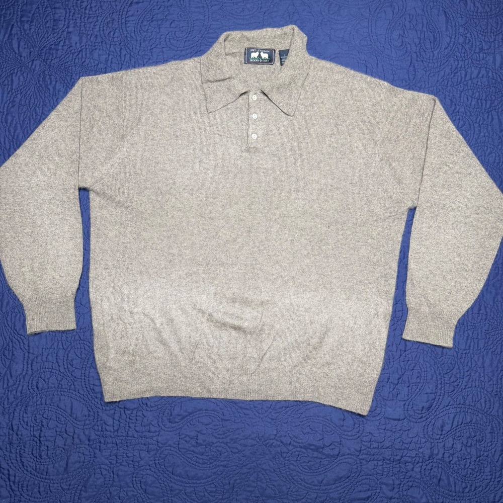 Woods & Gray Mens 100% Cashmere Long Sleeve Polo Sweater Gray Large Read